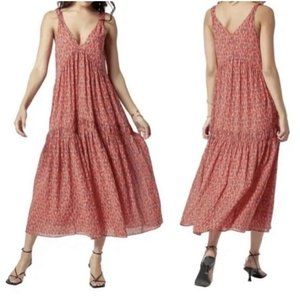 Joie 100% Cotton Tea Rose Maxi Tiered Lined Peasant Prairie Summer Sundress L